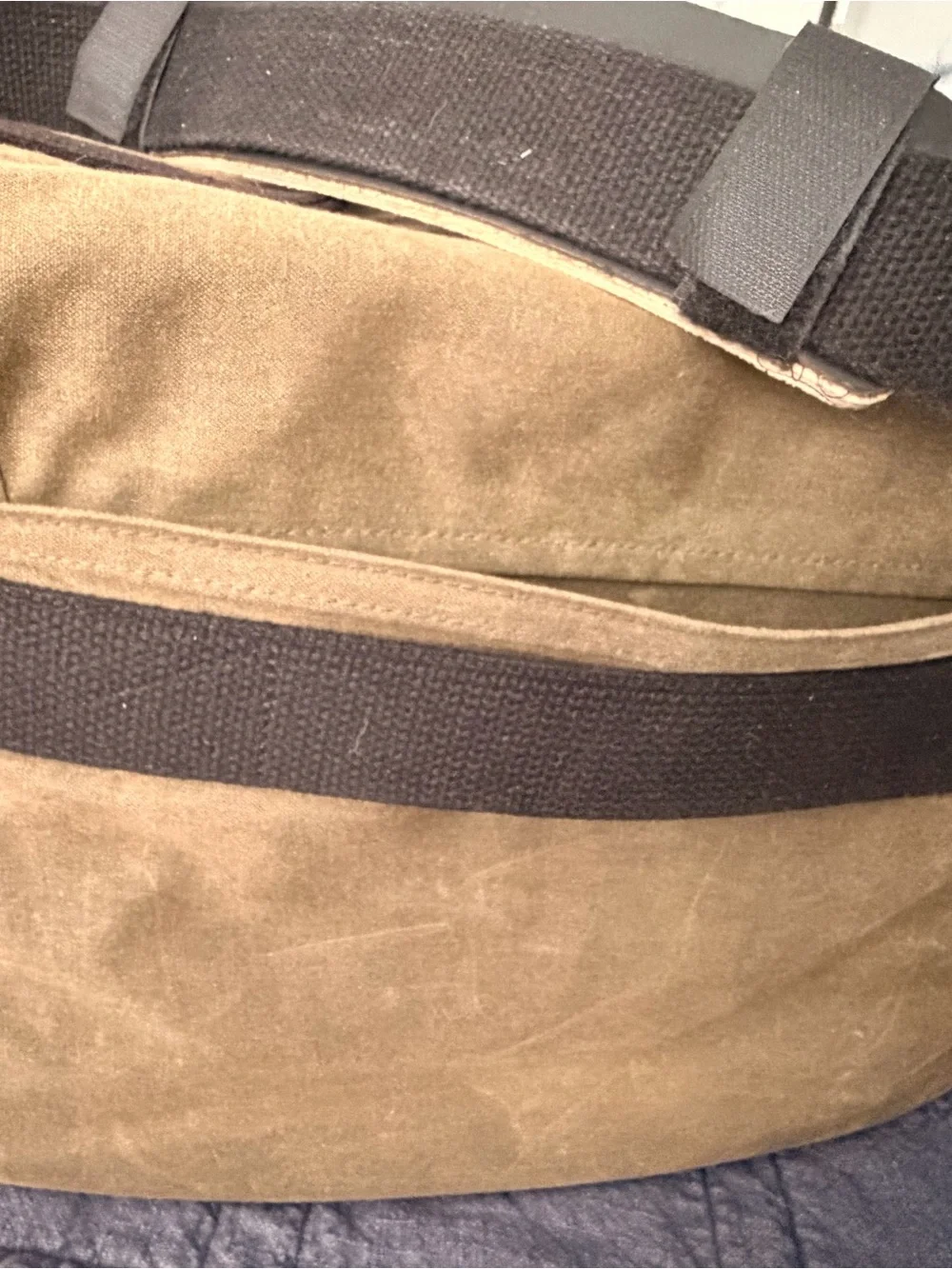 Canvas Messenger Bag /Camera Bag in Green  with Black Strap, Orange trim